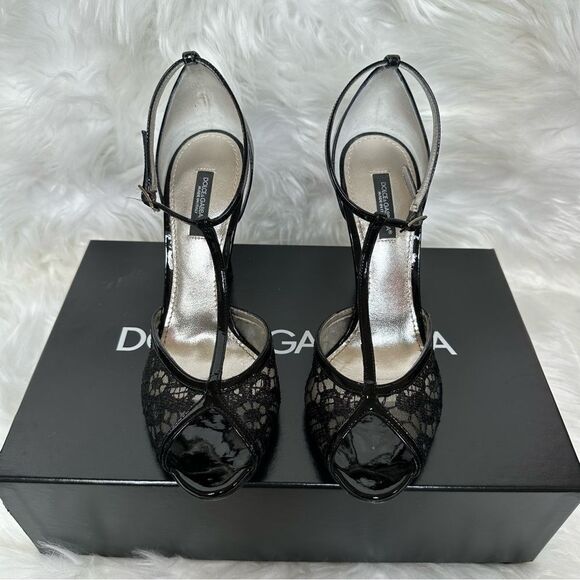 Dolce & Gabbana Lace Trim T-Strap Sandals - Picture 4 of 11